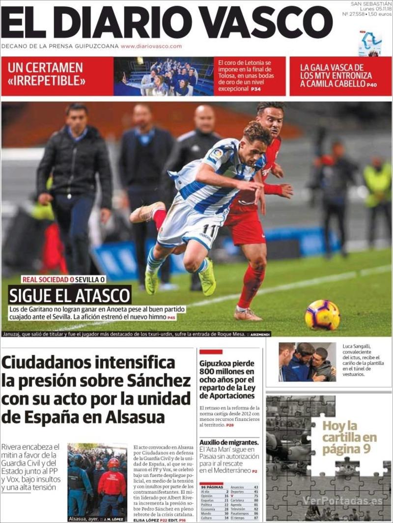 Portada El Diario Vasco 2018-11-06