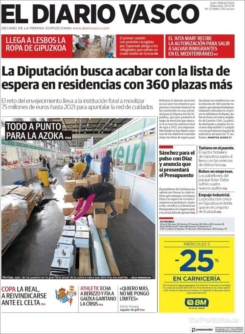 Portada El Diario Vasco 2018-12-06