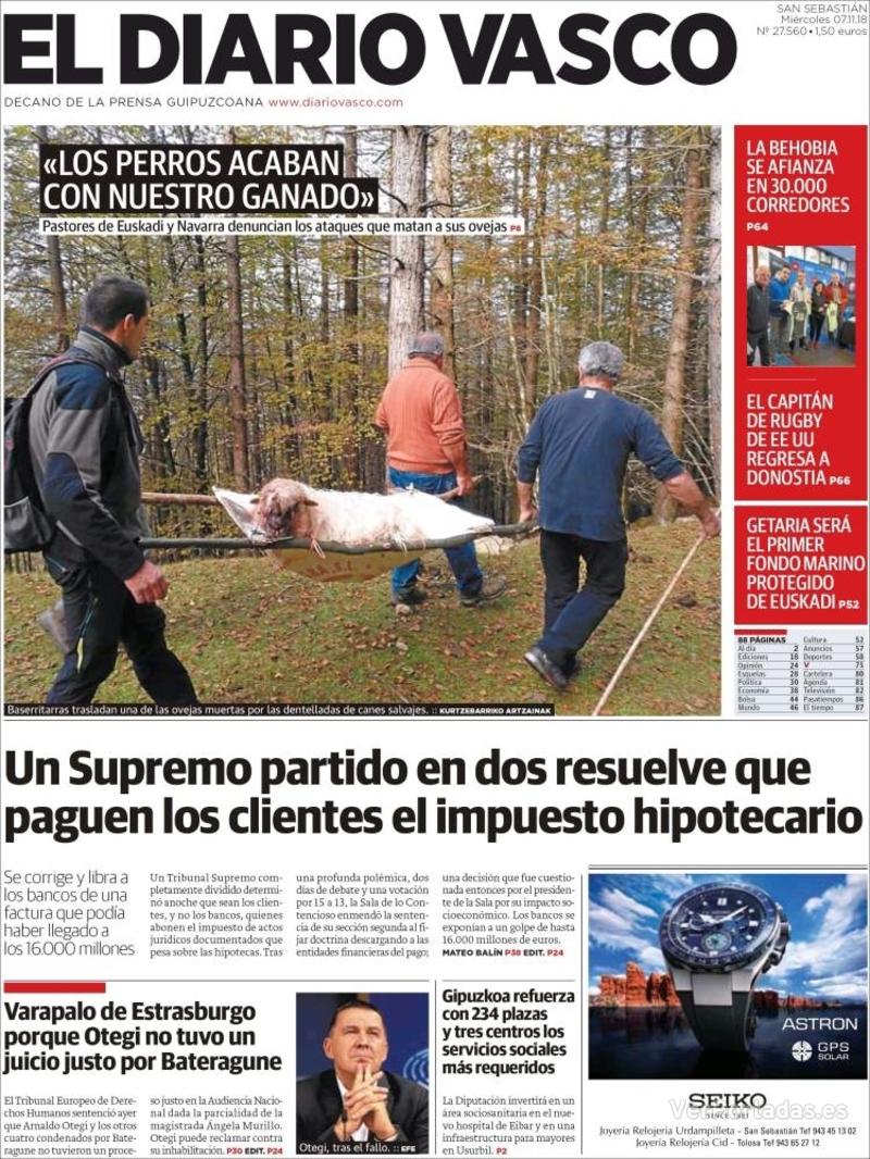 Portada El Diario Vasco 2018-11-08