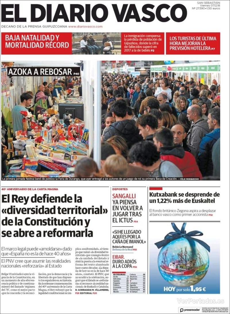 Portada El Diario Vasco 2018-12-08