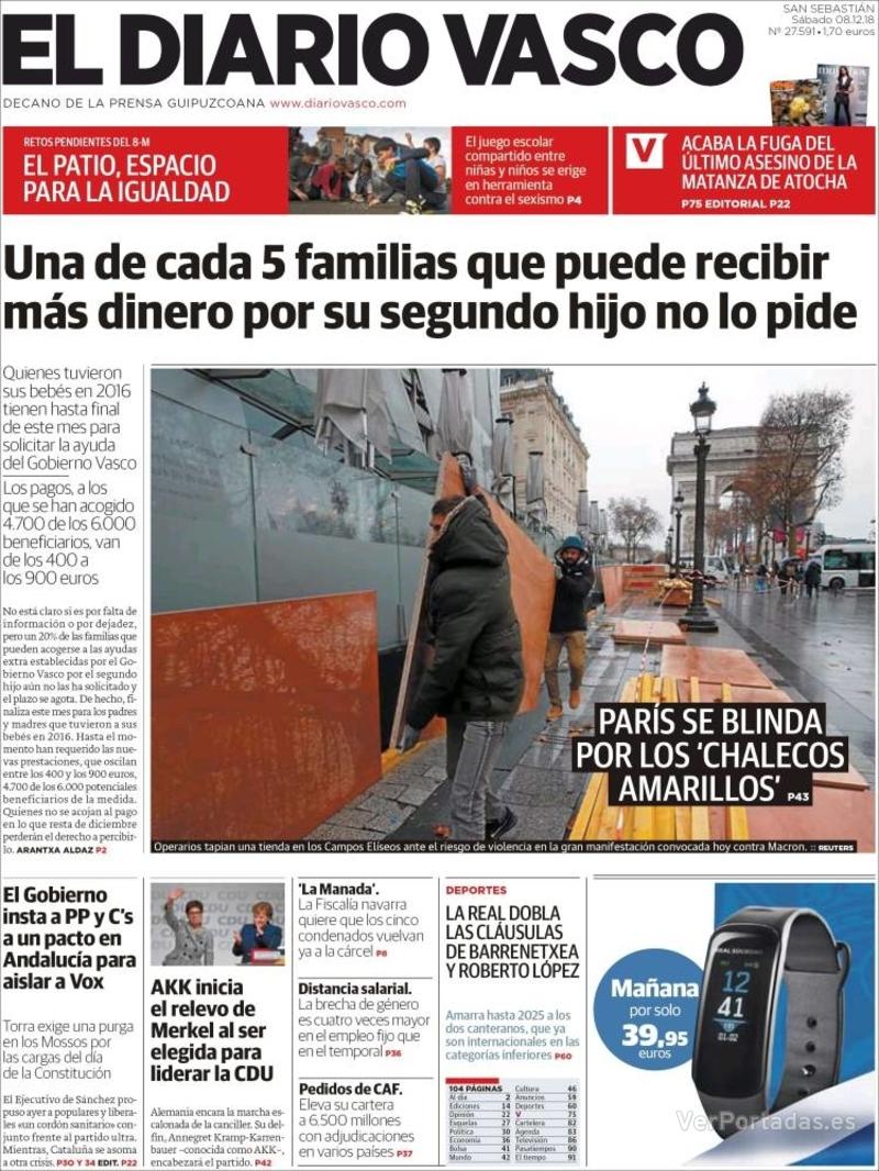 Portada El Diario Vasco 2018-12-09