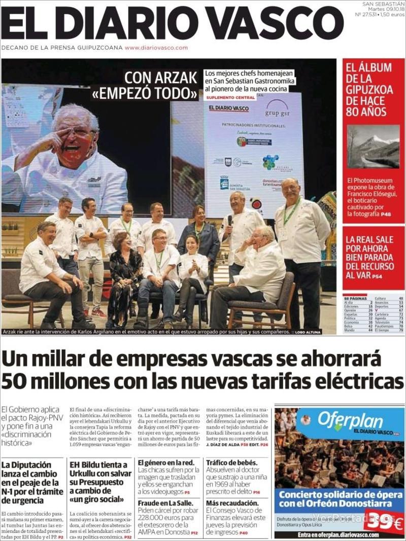 Portada El Diario Vasco 2018-10-10