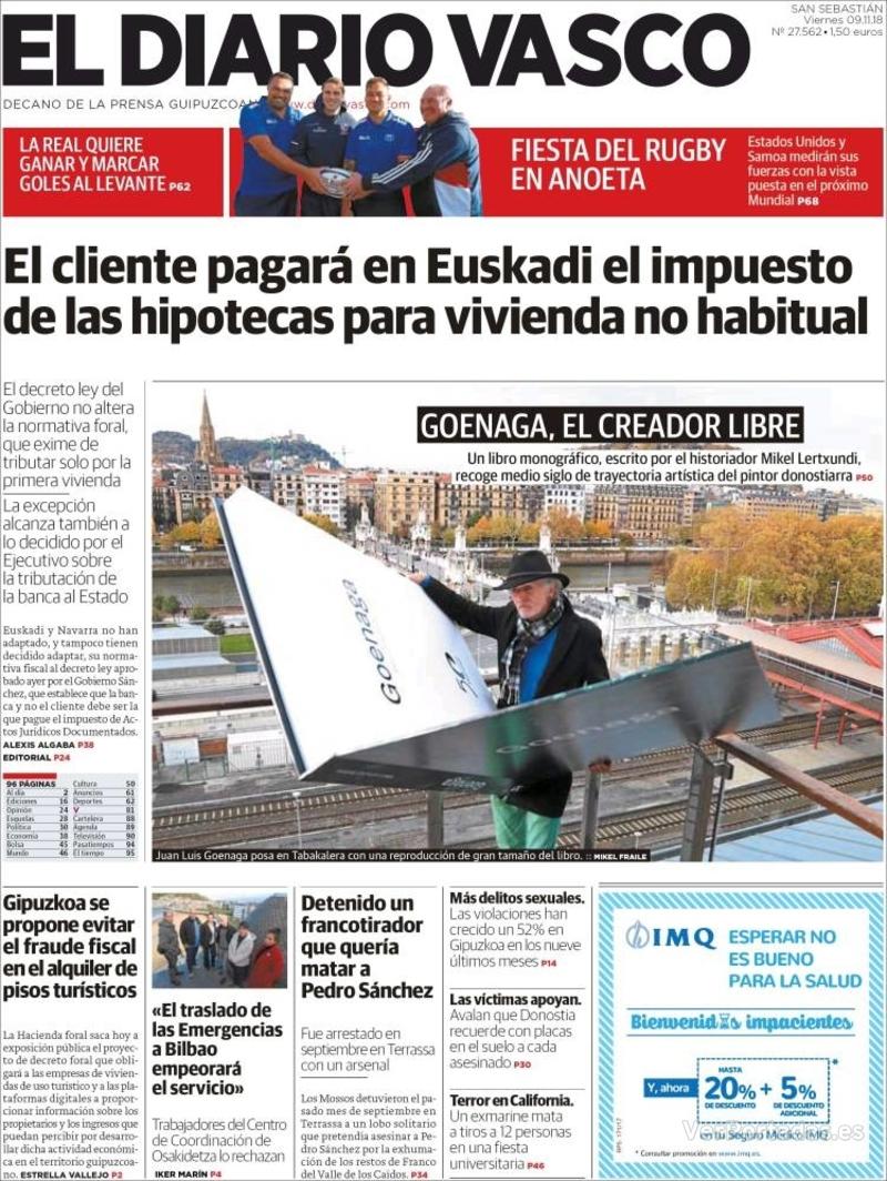 Portada El Diario Vasco 2018-11-10