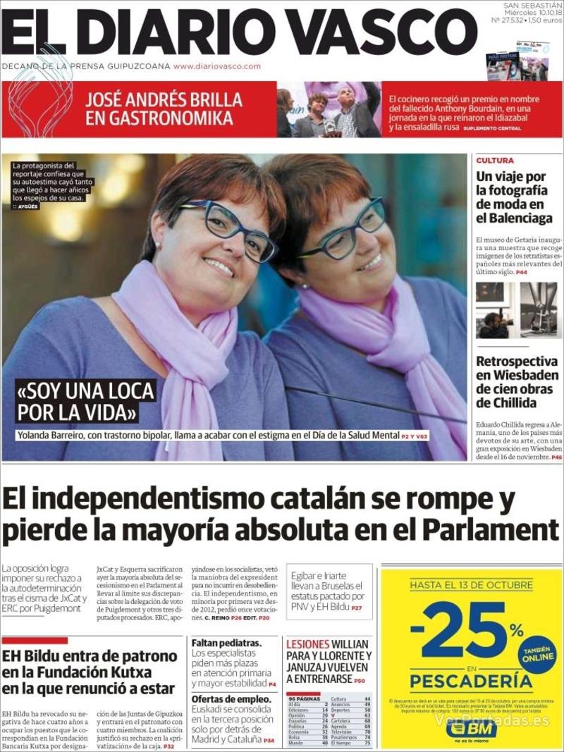 Portada El Diario Vasco 2018-10-11
