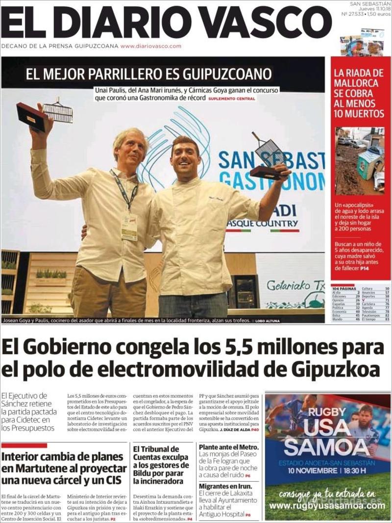 Portada El Diario Vasco 2018-10-12