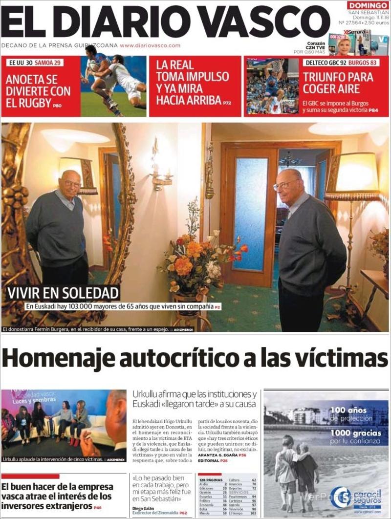 Portada El Diario Vasco 2018-11-12