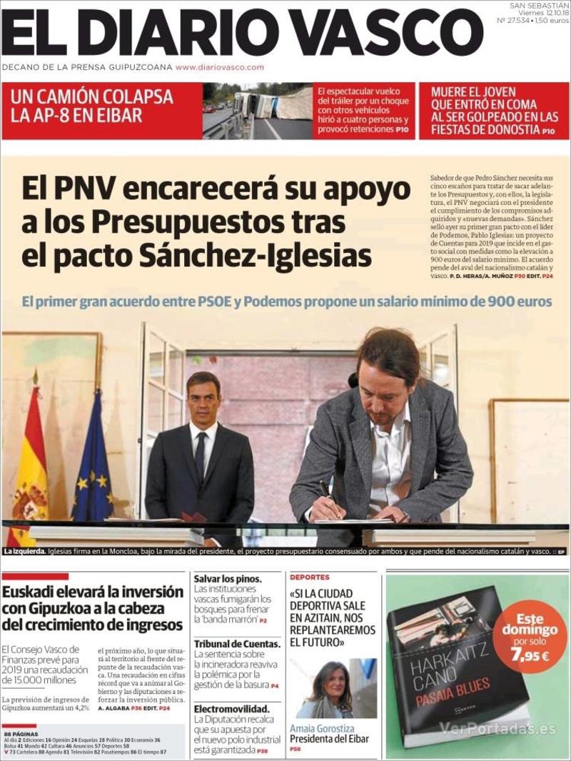 Portada El Diario Vasco 2018-10-13