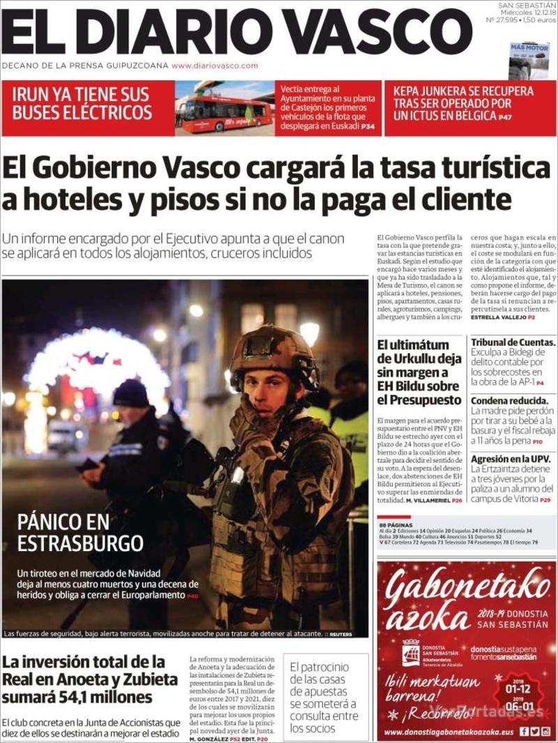 Portada El Diario Vasco 2018-12-13