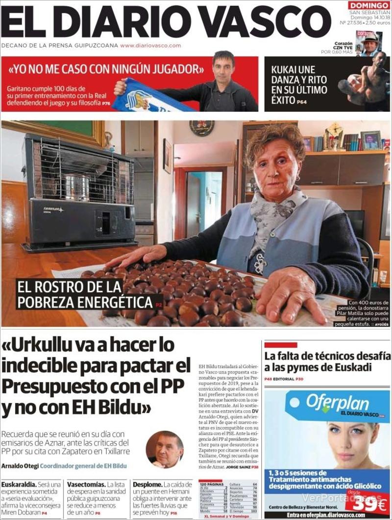 Portada El Diario Vasco 2018-10-15