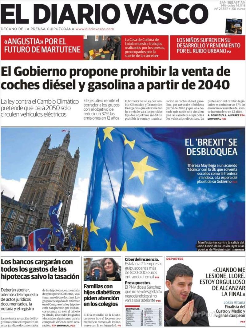 Portada El Diario Vasco 2018-11-15