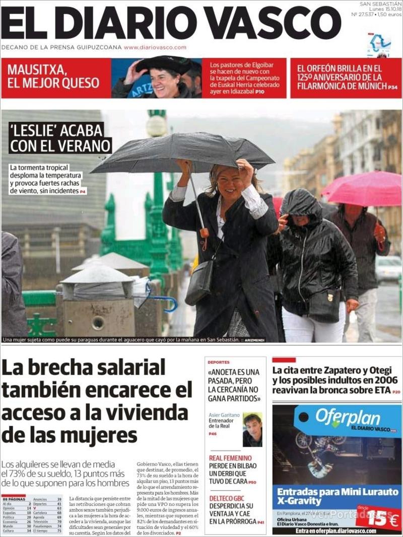 Portada El Diario Vasco 2018-10-16