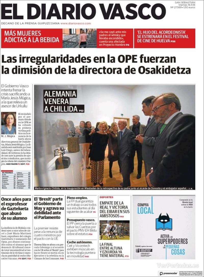 Portada El Diario Vasco 2018-11-17