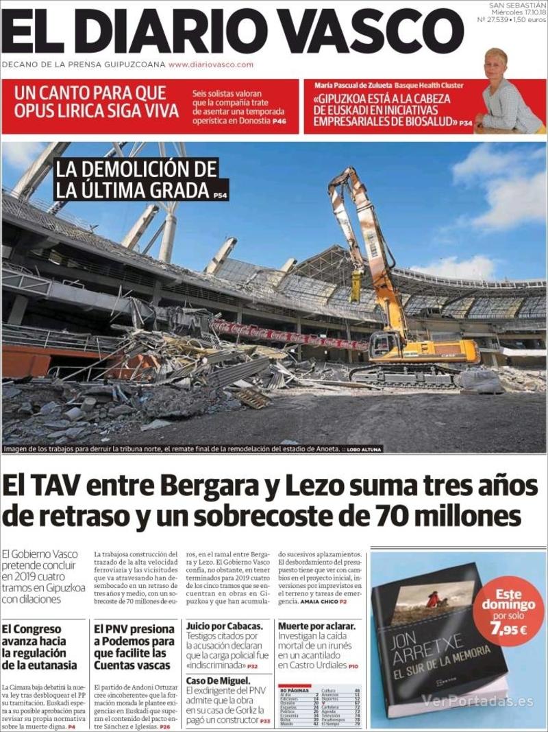 Portada El Diario Vasco 2018-10-18