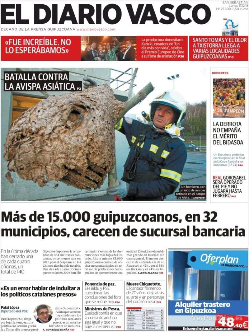 Portada El Diario Vasco 2018-12-18