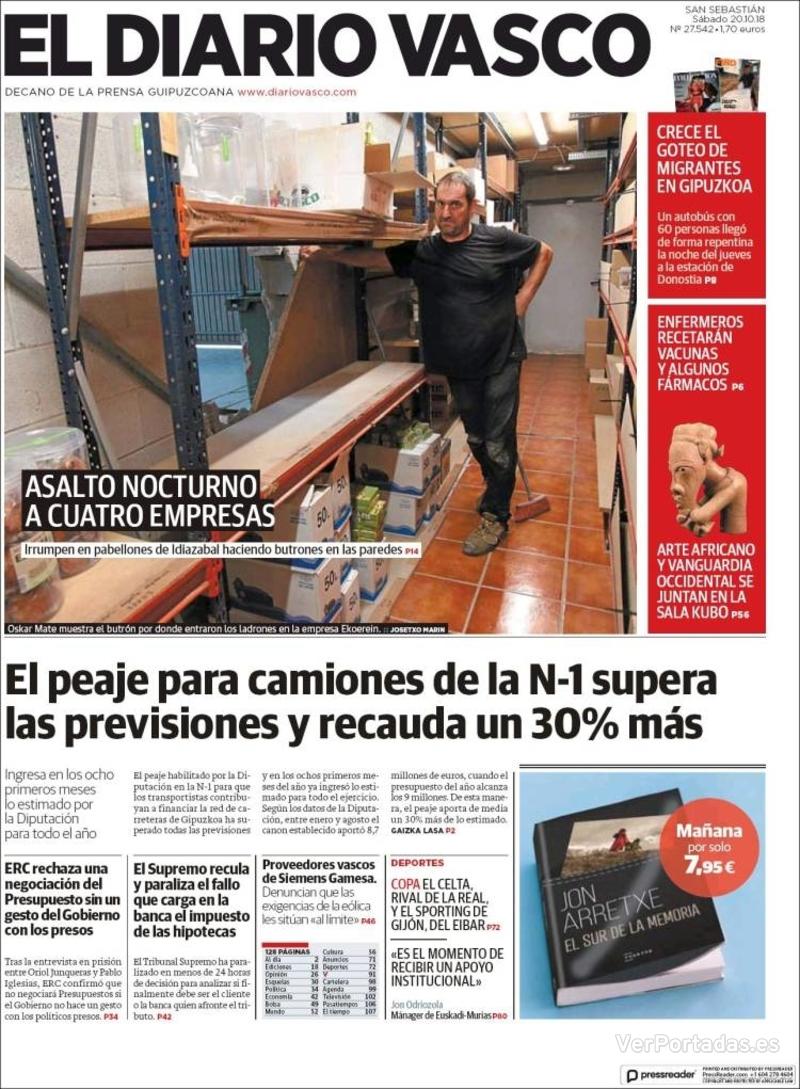 Portada El Diario Vasco 2018-10-21