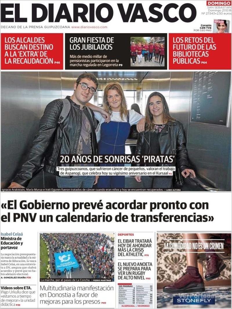 Portada El Diario Vasco 2018-10-22