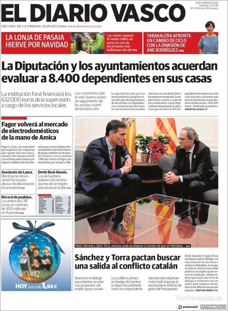 Portada El Diario Vasco 2018-12-22