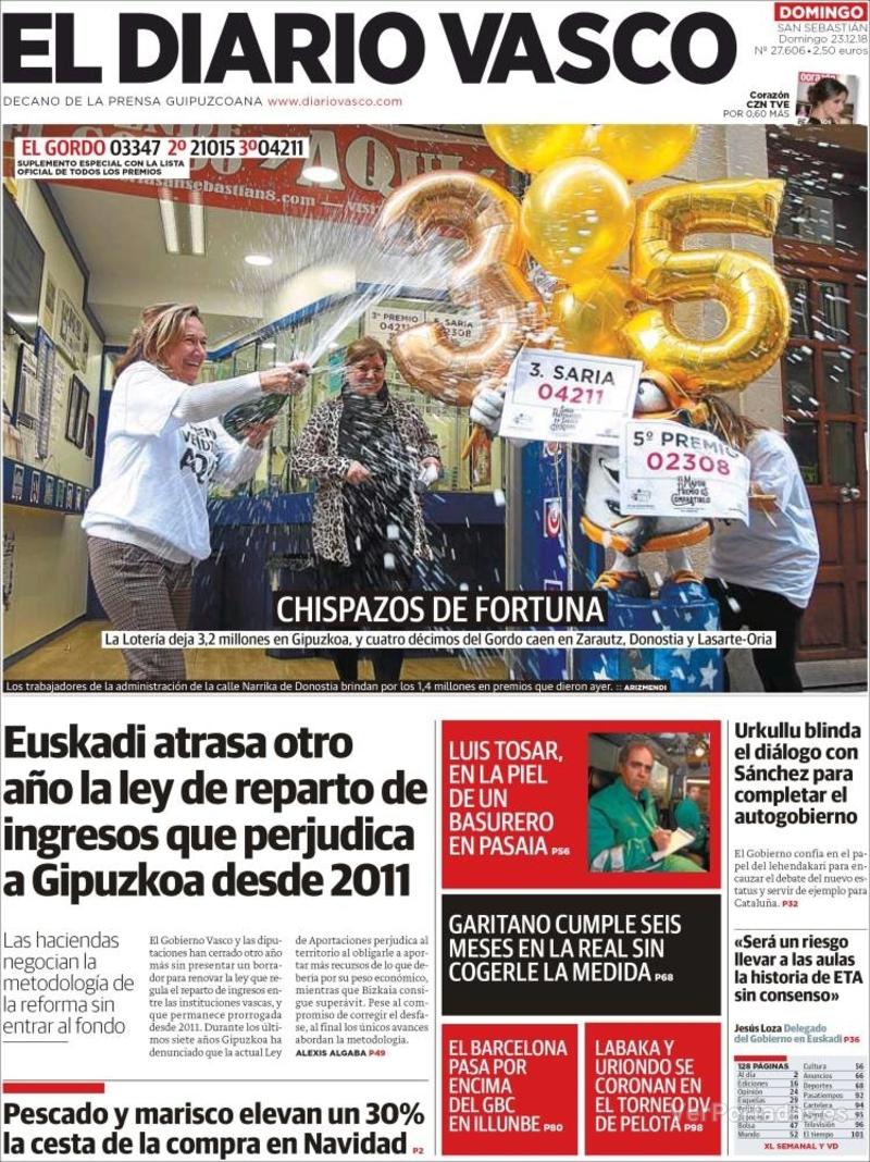 Portada El Diario Vasco 2018-12-24