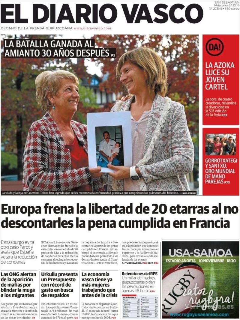 Portada El Diario Vasco 2018-10-25