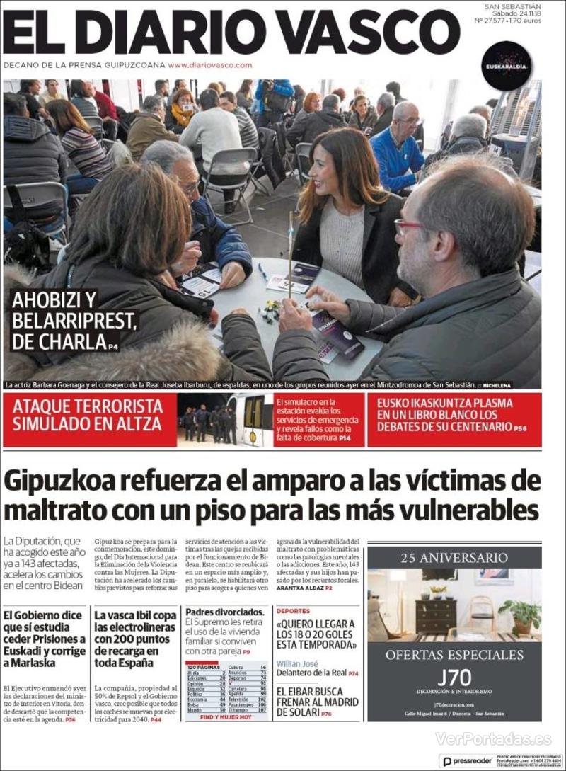 Portada El Diario Vasco 2018-11-25