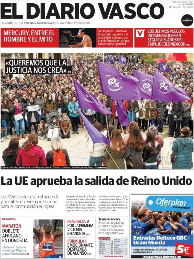 Portada El Diario Vasco 2018-11-27