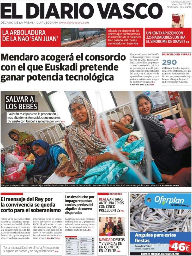 Portada El Diario Vasco 2018-12-27