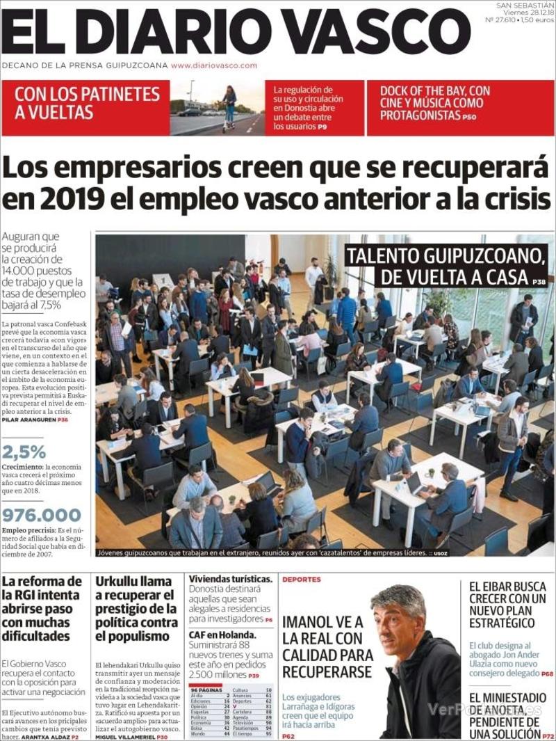 Portada El Diario Vasco 2018-12-29
