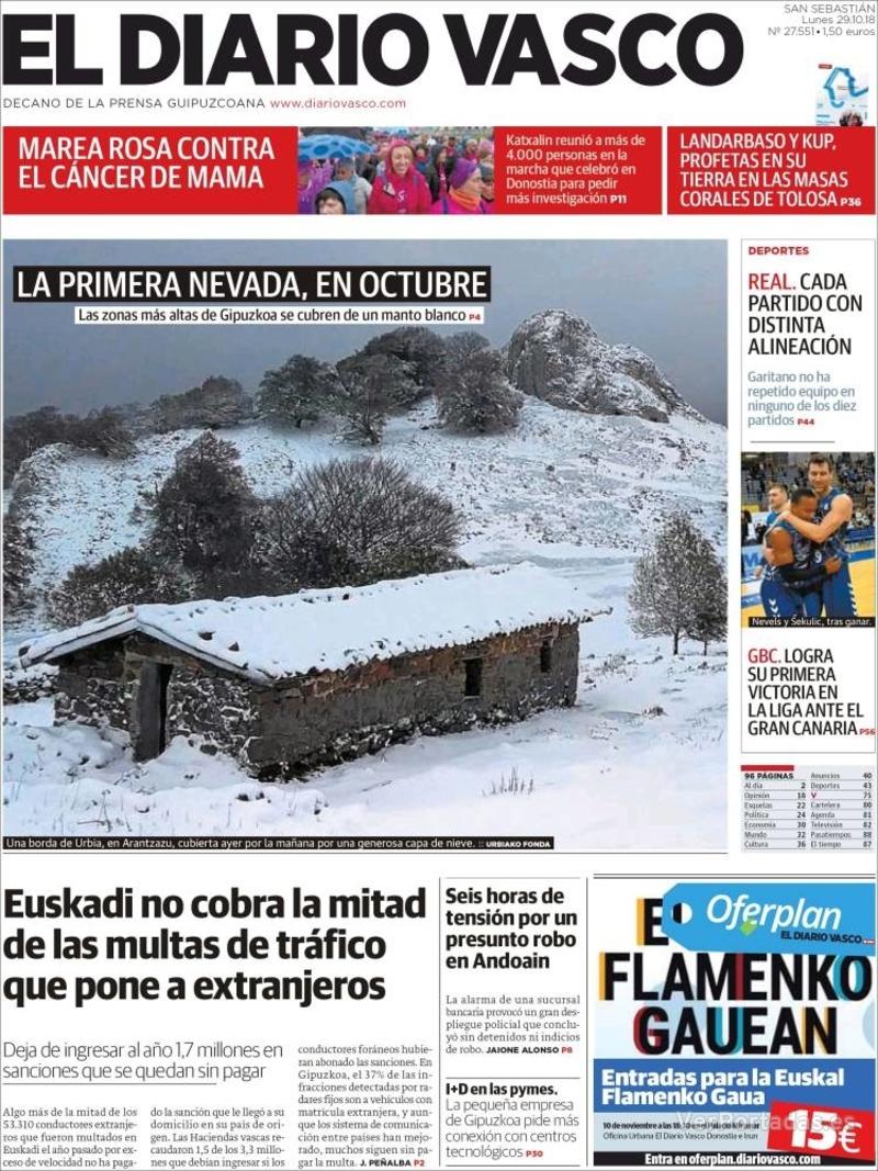 Portada El Diario Vasco 2018-10-30