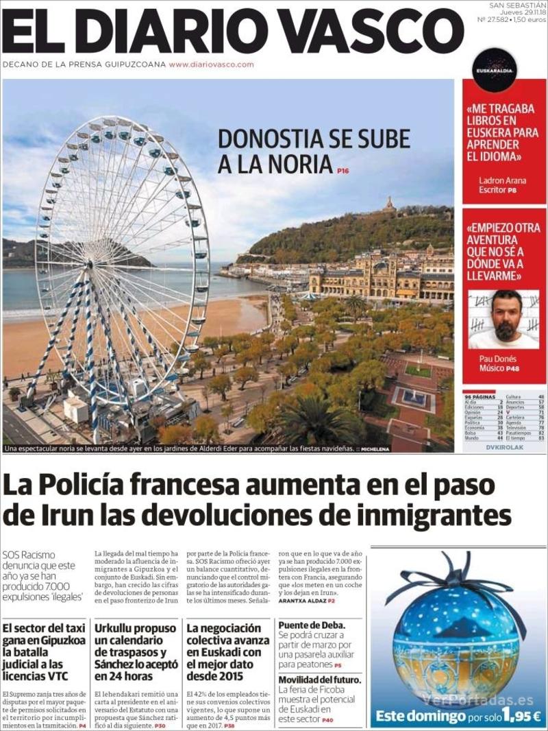 Portada El Diario Vasco 2018-11-30