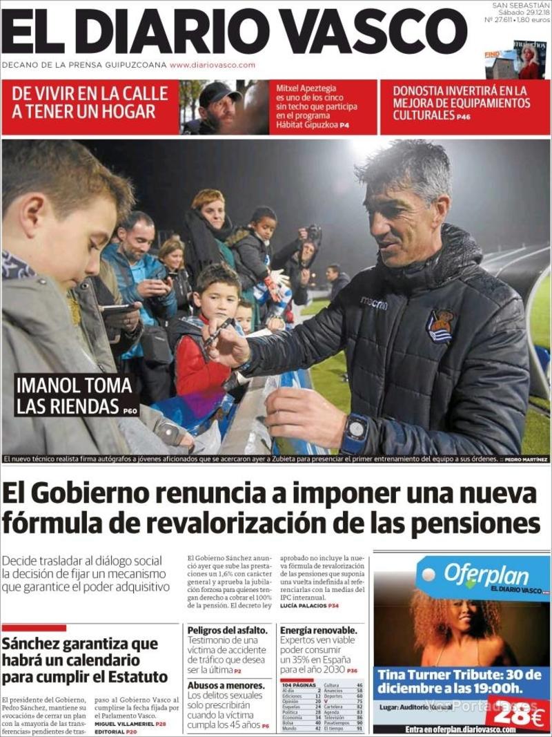 Portada El Diario Vasco 2018-12-30
