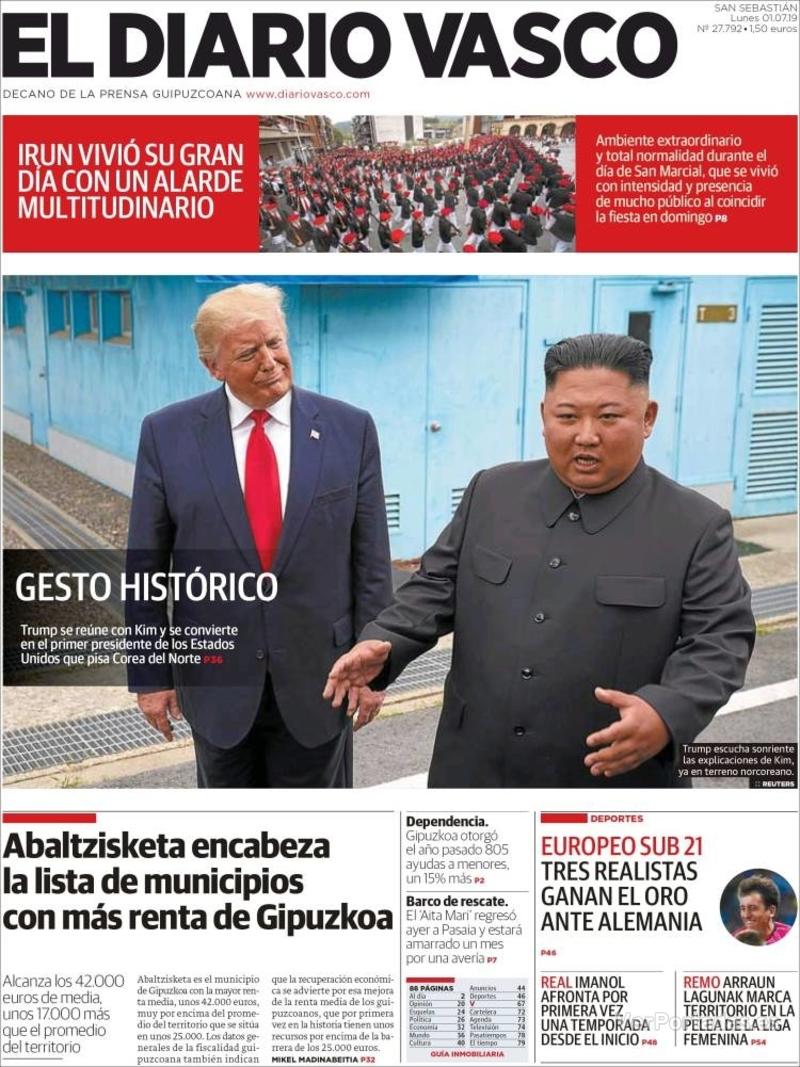 Portada El Diario Vasco 2019-07-02