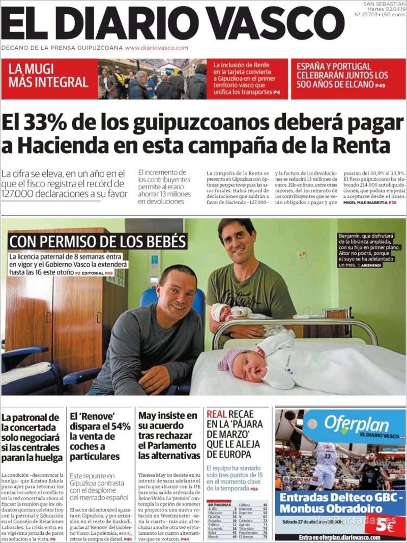 Portada El Diario Vasco 2019-04-03