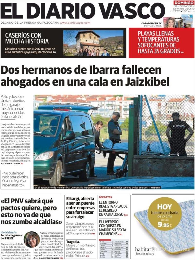 Portada El Diario Vasco 2019-06-03