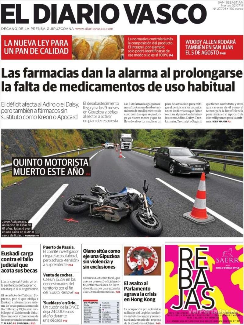 Portada El Diario Vasco 2019-07-03