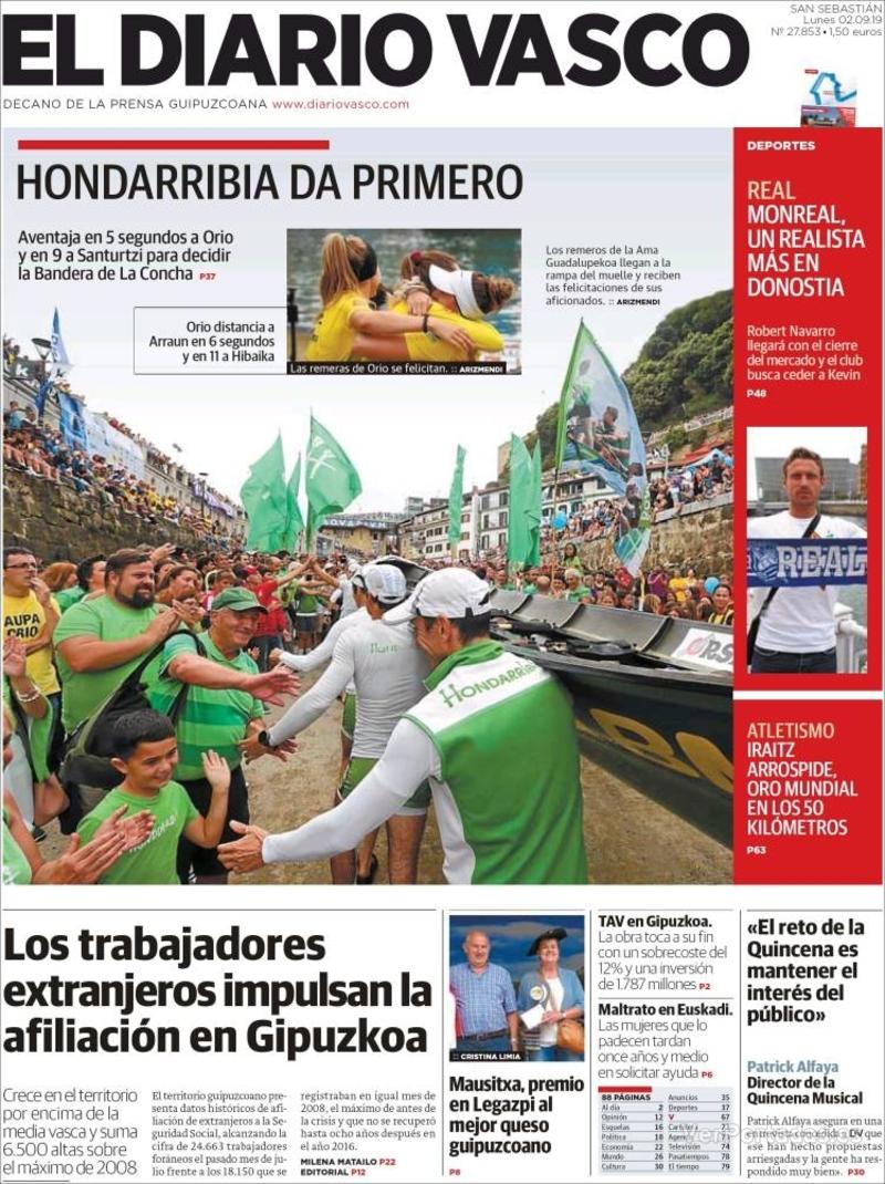 Portada El Diario Vasco 2019-09-03