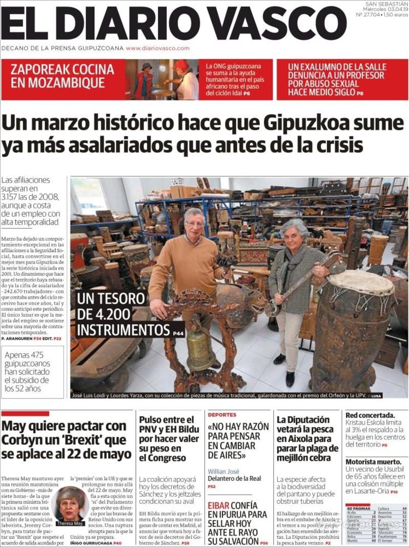 Portada El Diario Vasco 2019-04-04