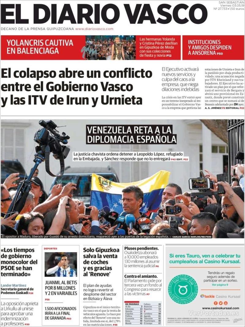 Portada El Diario Vasco 2019-05-04