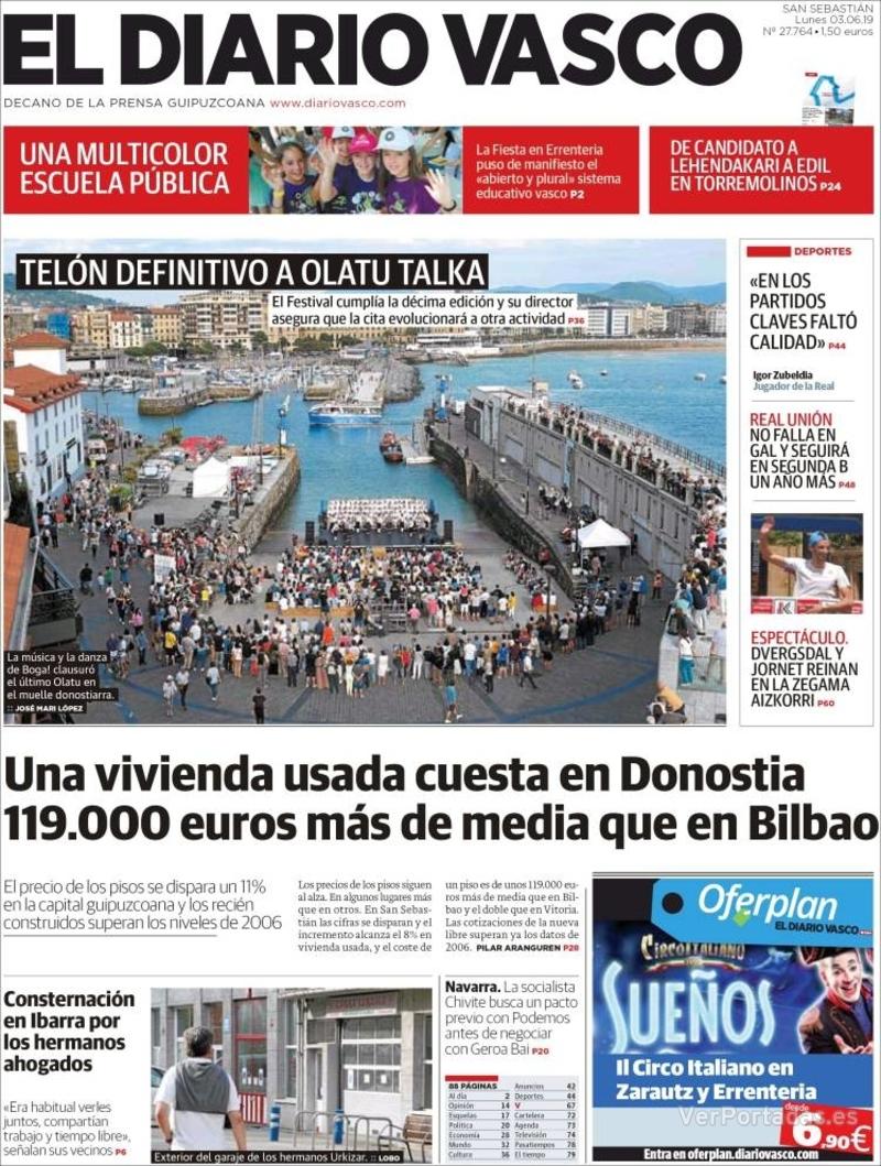 Portada El Diario Vasco 2019-06-04