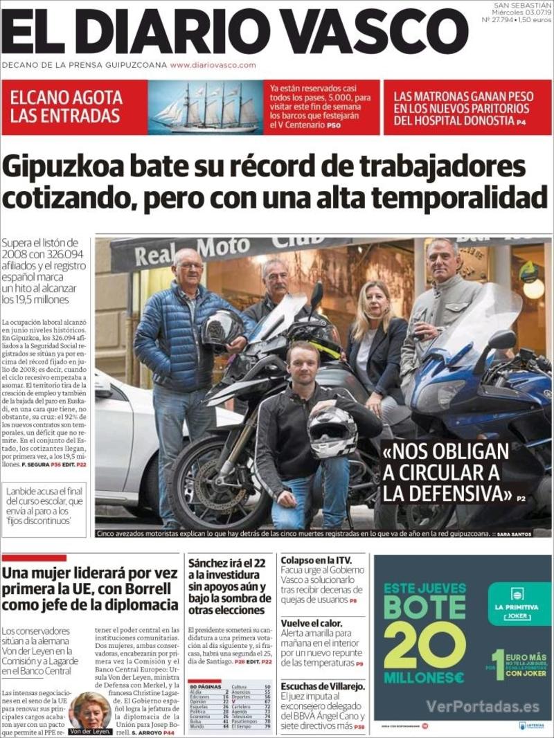 Portada El Diario Vasco 2019-07-04