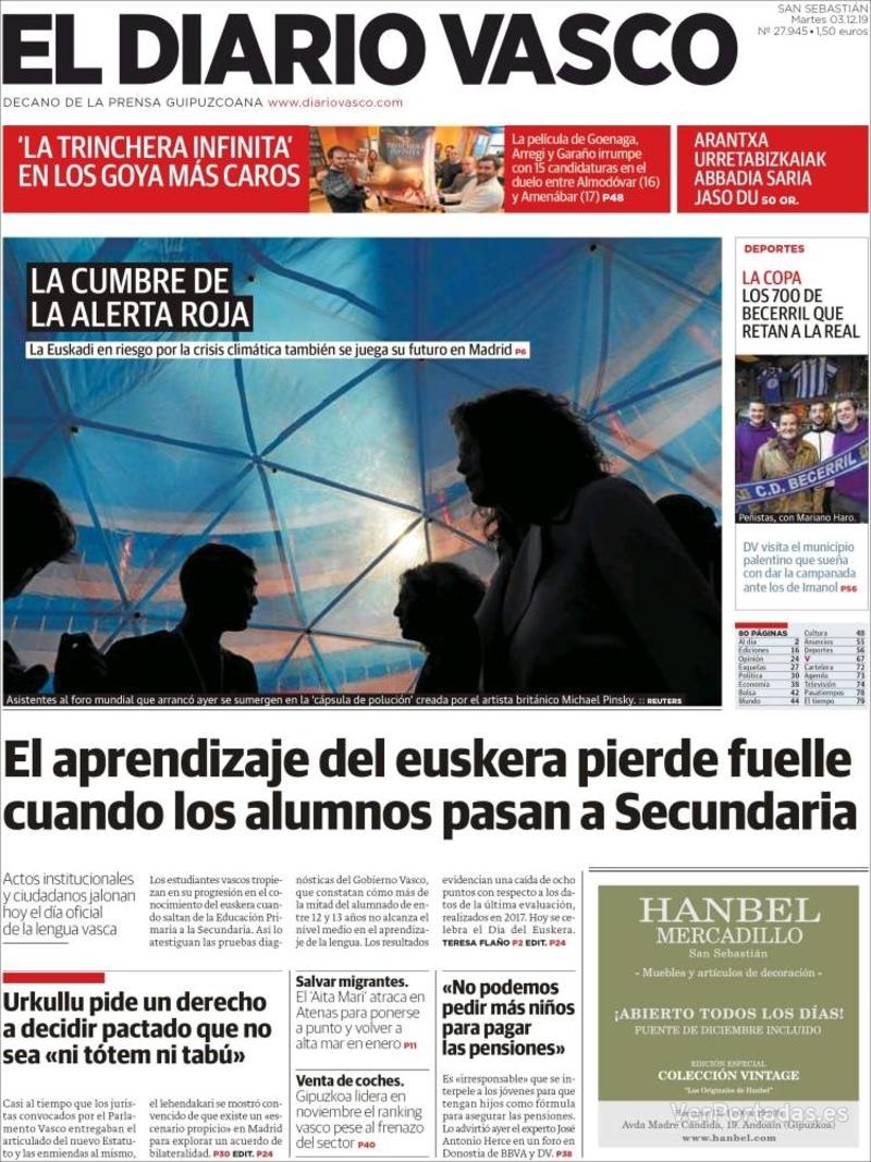 Portada El Diario Vasco 2019-12-04