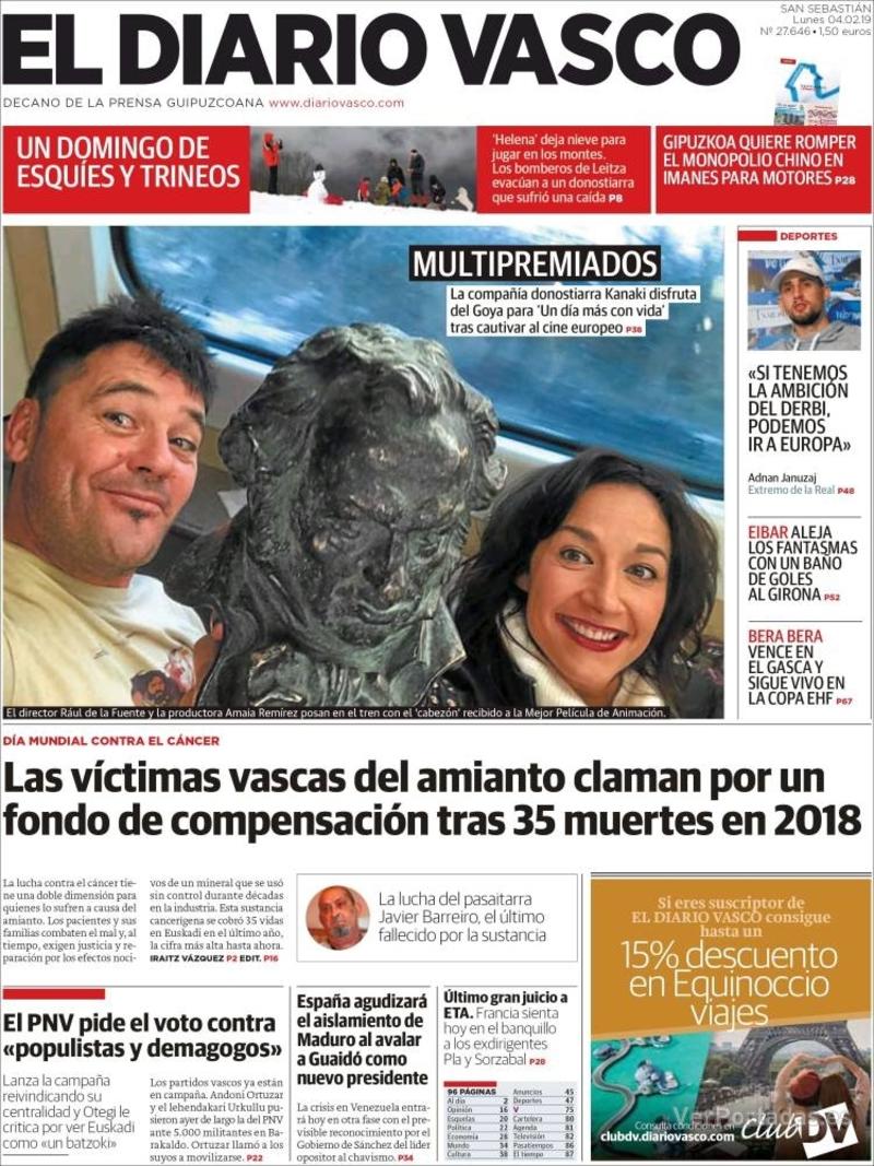 Portada El Diario Vasco 2019-02-05