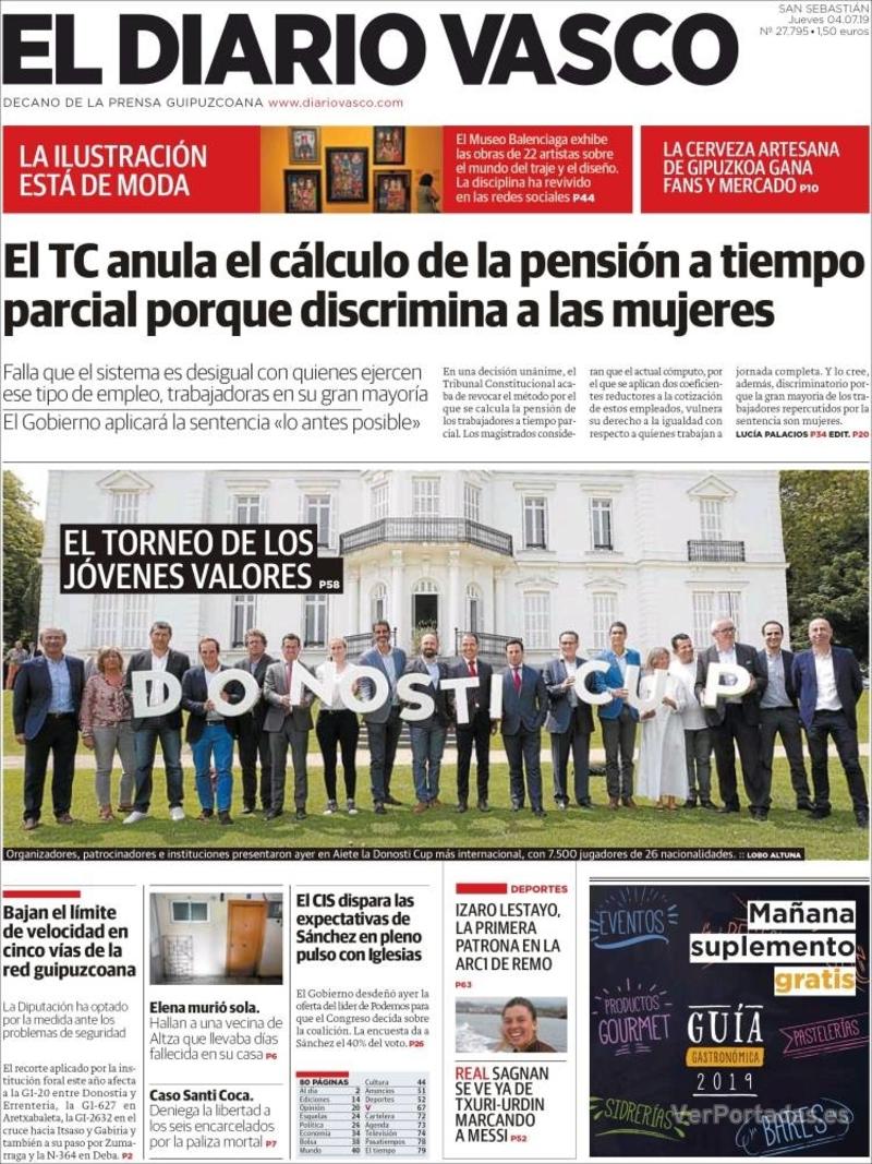Portada El Diario Vasco 2019-07-05