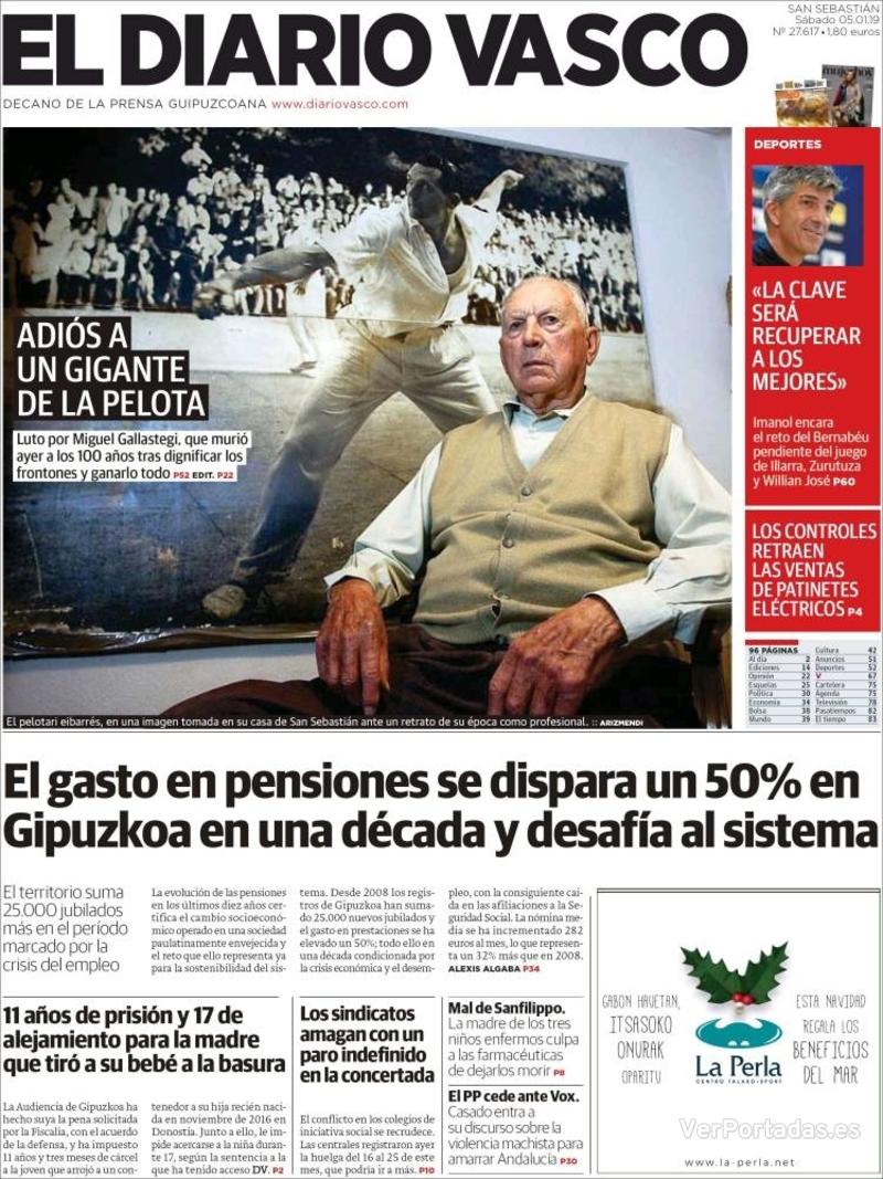 Portada El Diario Vasco 2019-01-06