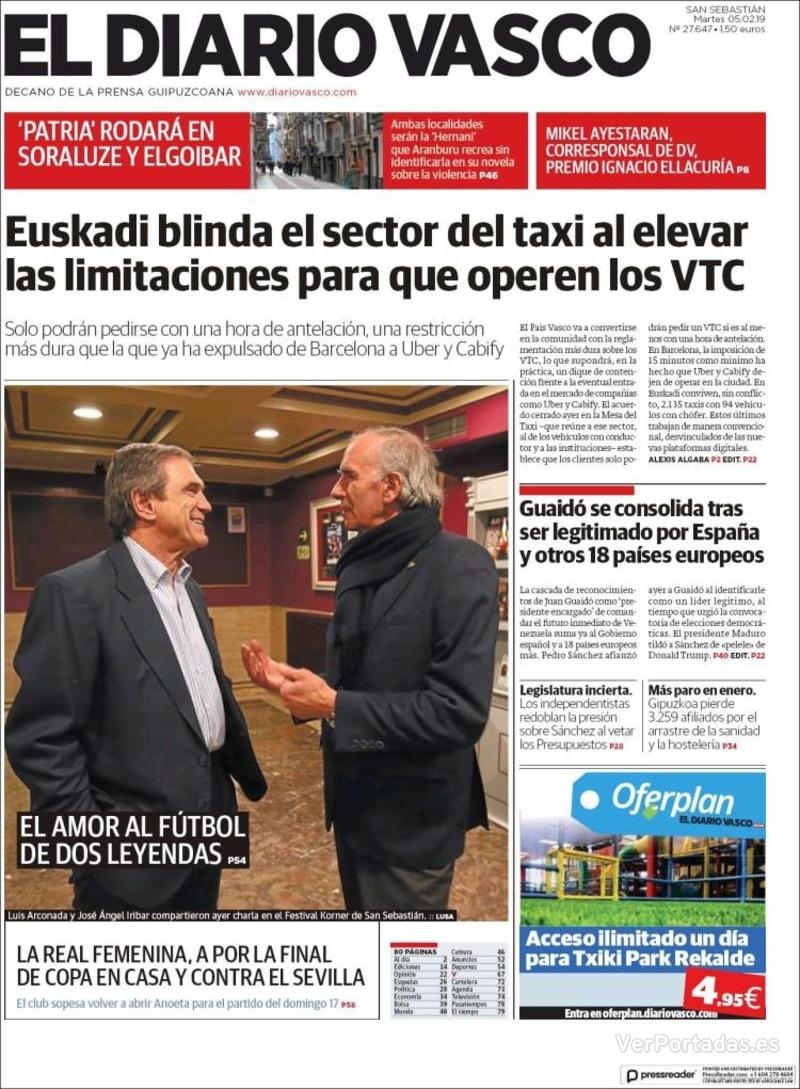 Portada El Diario Vasco 2019-02-06