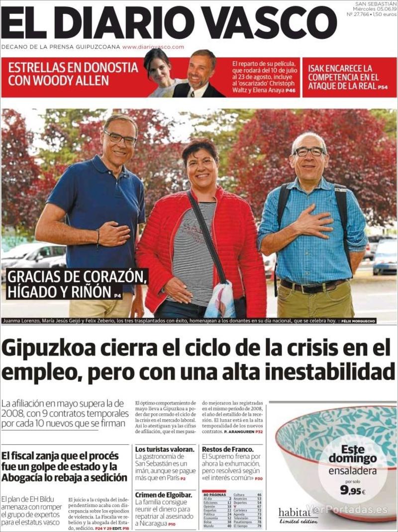 Portada El Diario Vasco 2019-06-06