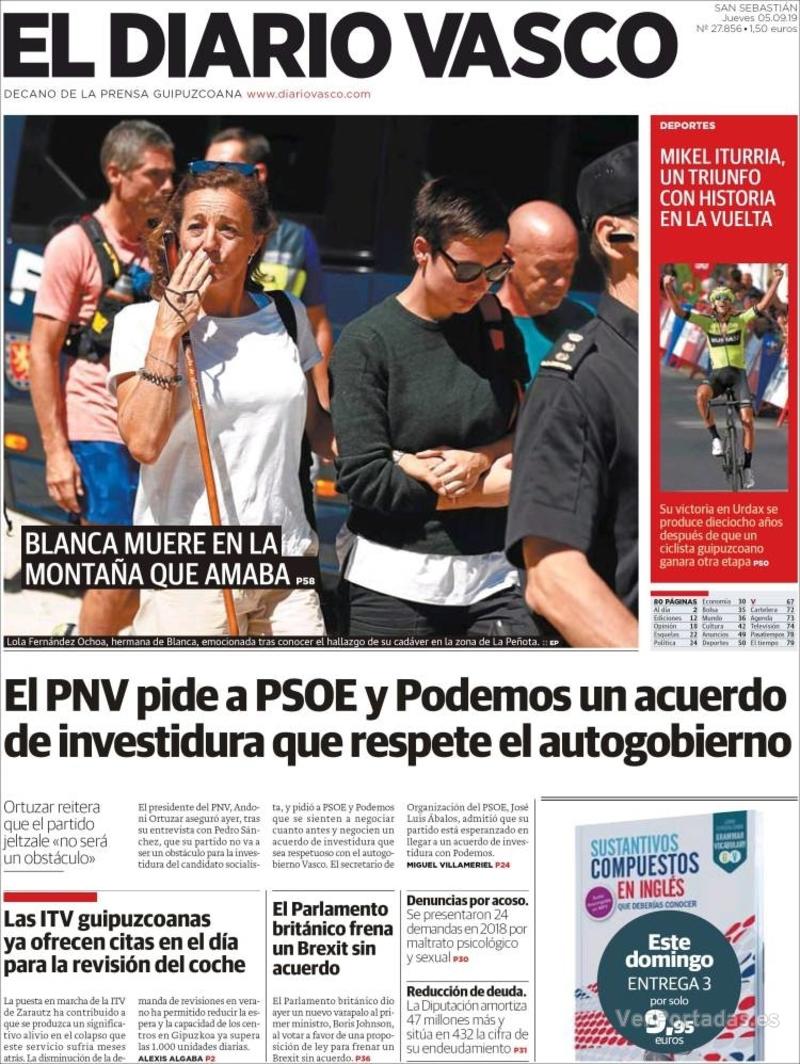 Portada El Diario Vasco 2019-09-06