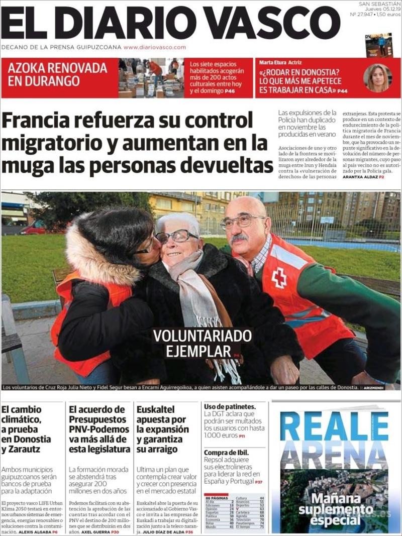 Portada El Diario Vasco 2019-12-06