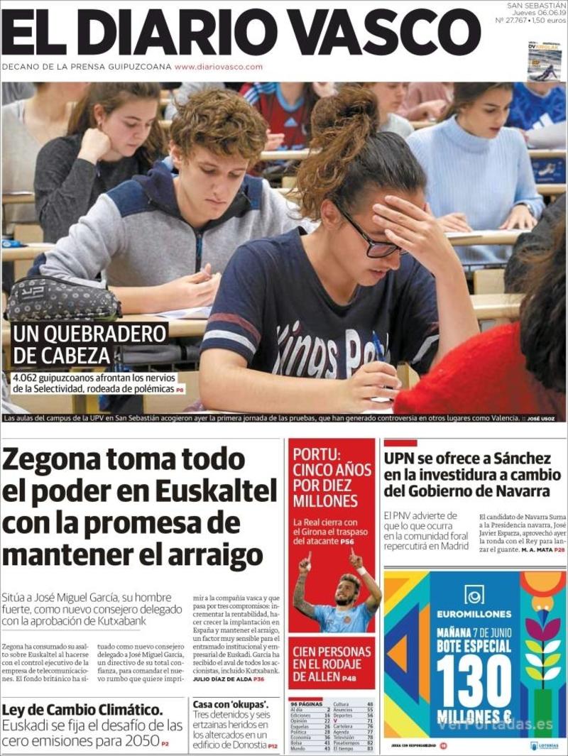 Portada El Diario Vasco 2019-06-07