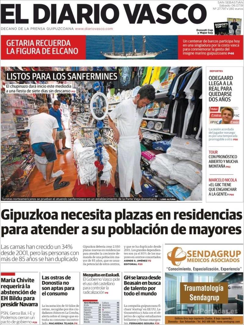 Portada El Diario Vasco 2019-07-07