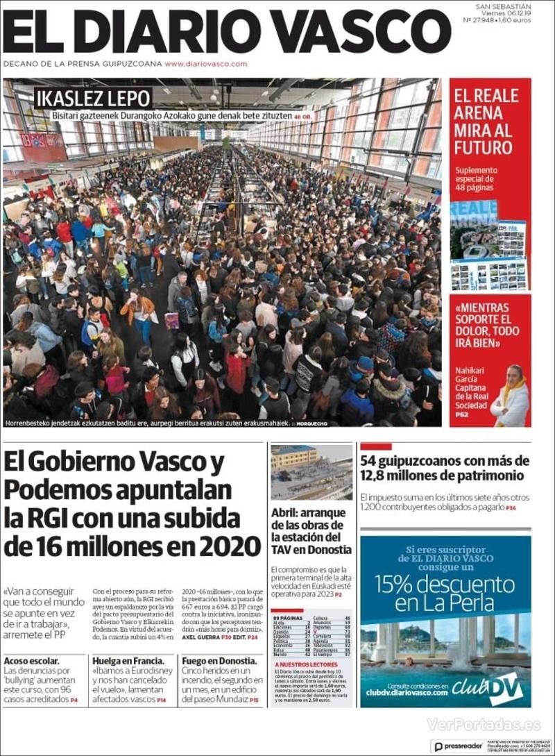 Portada El Diario Vasco 2019-12-07